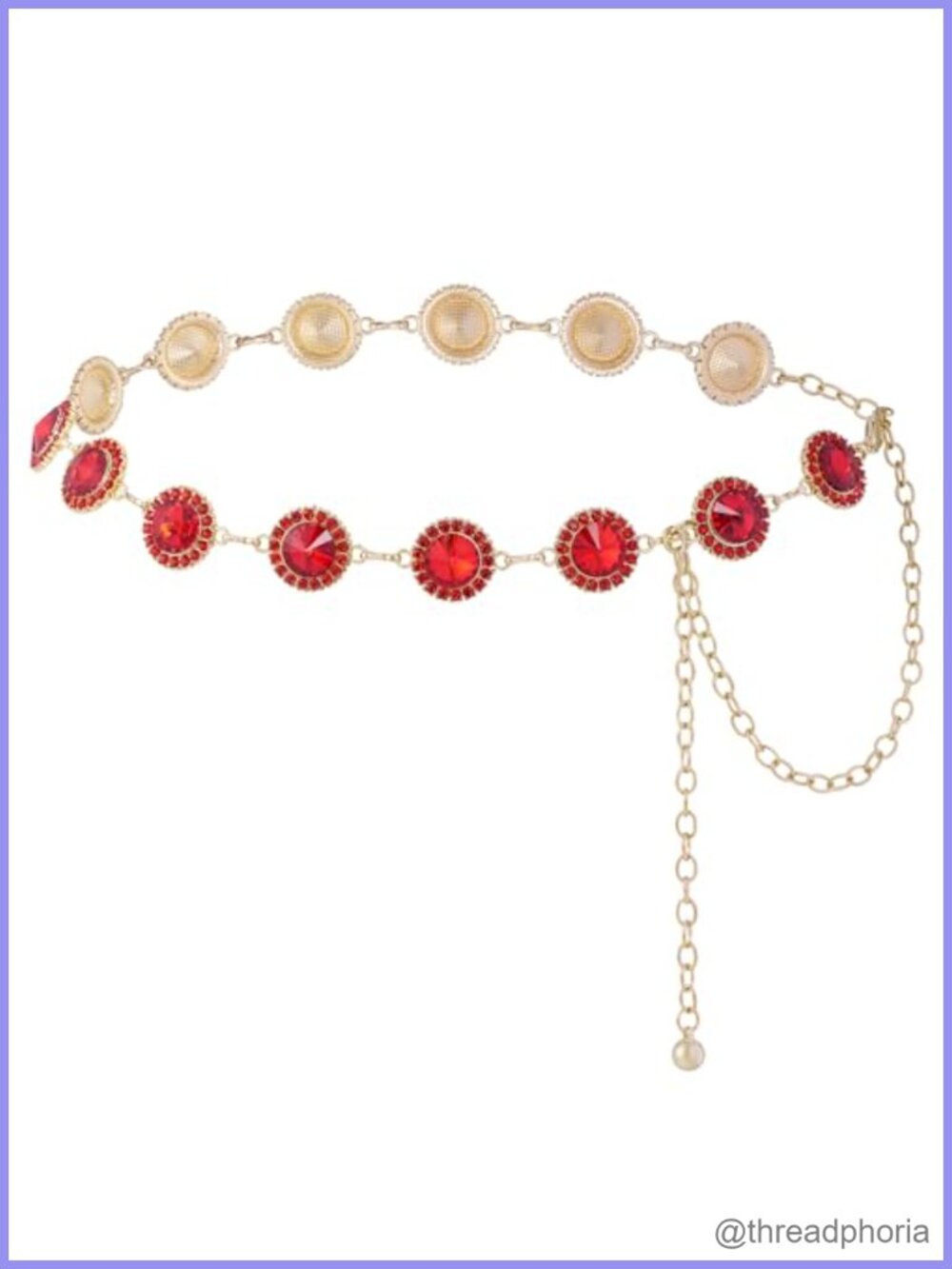 Adjustable Western Concho Chain Belt Alloy Red Acrylic Rhinestone Lobster Clasp